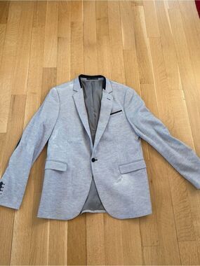 Renuar Light blue/Gray Men's Blazer with Black Trim
